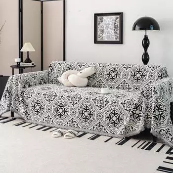 Европейский роскошный чехол для дивана из шенилла с кисточками, полотенце, одеяло, устойчивое к царапинам, мягкий, цельный чехол для дивана, кресла, мебели 180x130cm чёрный