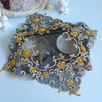 Европейский роскошный черный кружевной золотой вышитый квадратный коврик для стола, ваза, кофейник, чехол для рисоварки, свадебное украшение 38x38cm