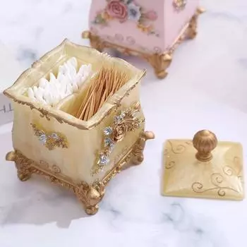 Европейский роскошный пластиковый ватный тампон для зубочисток, коробка для гостиной, украшения дома, ватный тампон, зубочистка, герметичная коробка для хранения, бытовой портативный контейнер белый