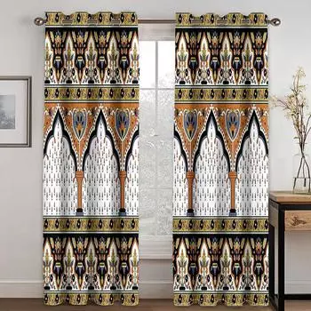 Европейский Saba Telet Эфиопский Эритрейский Роскошный Оконный Шторный Шторный Для Гостиной 2 Части Детская Спальня Детская Ванная Комната Декор Крючки W50 X H130(CM)X2&Hook