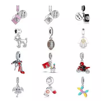 Европейский серебряный кулон с камерой Pave Football Dog Diy из бисера, подходящий модный браслет-подвеска, ожерелье, брелок, женские ювелирные изделия