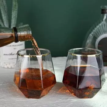 Европейский стиль, алмазное стекло с золотой кромкой, шестиугольный пластиковый бытовой прозрачный бокал для виски, шестиугольный бокал для иностранного вина золотой
