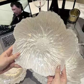 Европейский стиль Цветочный хрустальный стеклянный поднос для фруктов Большой бытовой простой поднос для чая Поднос для закусок Жемчужно-белый Простой стиль