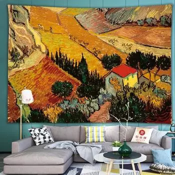 Европейский стиль фоновая ткань Ван Гог картина маслом висит ткань висит настенные коврики декор в общежитии одеяло 95*73cm