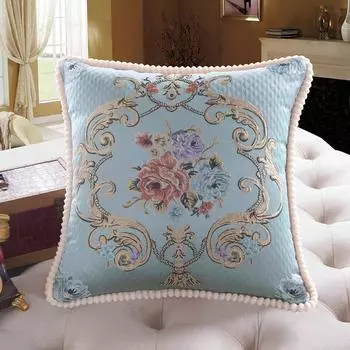 Европейский стиль гостиная роскошный диван квадратная наволочка для подушки вышивка поясная подушка для спины ткань большая поясная подушка Flower Orchid-Blue 48x 48 (sleeve)