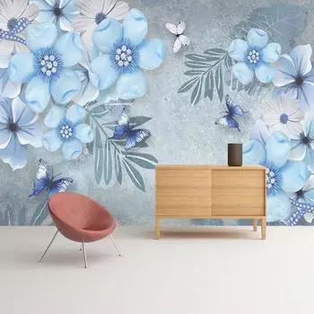 Европейский стиль красивый синий 3D стерео ювелирные изделия Фреска с цветами Гостиная ТВ Диван фон настенная роспись 200 cm(W) x 140 cm(H)