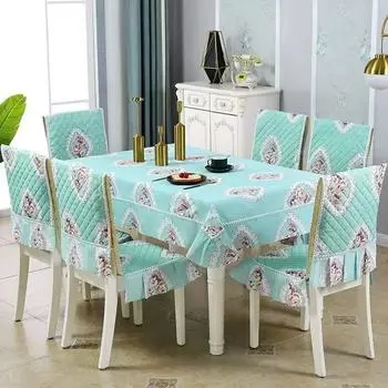 Европейский стиль, красный, синий, соединенный чехол на стул, кружевной край, встроенный чехол на табурет, прямоугольная скатерть, утолщенная подушка 130x180cm 1pcs