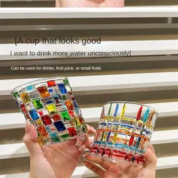 Европейский стиль, красочные линии, нарисованные вручную линии, плетеные хрустальные витражи, стакан для сока, бокал для виски, персонализированный подарок 250ml