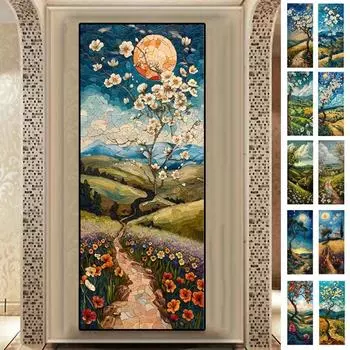 Европейский стиль масляной живописи пейзажного искусства наклейки на дверь самоклеящиеся водонепроницаемые ретро красочные наклейки на раздвижную дверь шкафа 40x100cm