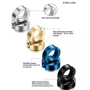 Европейский стиль, модные унисекс, титановые стальные зажимы для ушей, без пирсинга, поддельные серьги-кольца чёрный