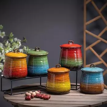 Европейский стиль Печь Герметичный резервуар для хранения Градиент Керамическая декоративная банка Украшения Бытовая Орех Чай Хранение Контейнер Украшения