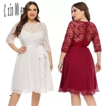Европейский стиль плюс размер 5xl женское платье с цветочным кружевом шифоновая уличная одежда красные женские платья XL бежевый
