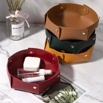 Европейский стиль PU кожаный поднос для хранения на рабочем столе веранда корзина для хранения всякой всячины поддон для хранения косметики дома инструмент для хранения вино красного