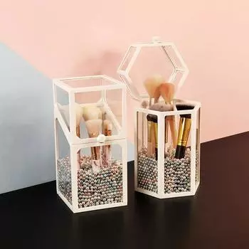 Европейский стиль пылезащитный стеклянный контейнер для хранения кистей для макияжа