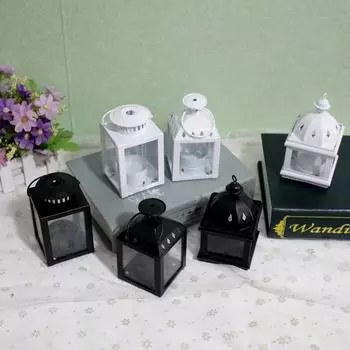 Европейский стиль ретро стеклянный железный подсвечник маленькая ветровая лампа маленькая масляная лампа праздничная атмосфера украшения поделки из металла A-Black