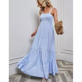 Европейский стиль Сексуальное пляжное платье на бретелях Light blue S