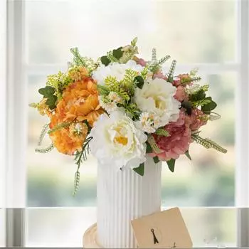 Европейский стиль Шелковый цветок Большой пион Искусственный пион Светильник Роскошный обеденный стол Украшение гостиной Искусственный пион Цветочный букет