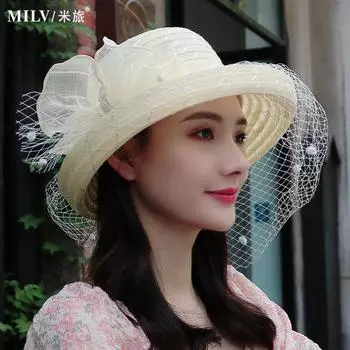 Европейский стиль завивки марлевая шляпа летняя женская мода универсальная модная шляпа цветок вуаль солнцезащитный козырек для бассейна солнцезащитная шляпа 58CM