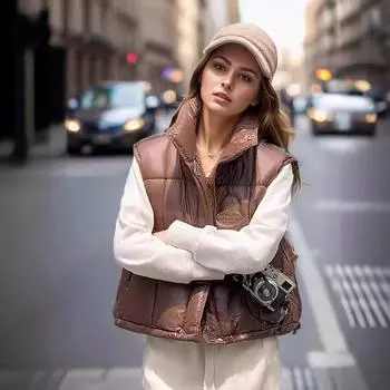 Европейский тренд жилет из хлопка для женщин, зима, новая мода, свободный воротник-стойка, тонкий теплый внешний жилет M чёрный