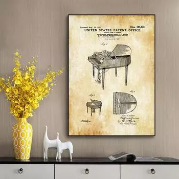 Европейский Винтаж Ретро крафт-бумага рисунки холст живопись музыкальный инструмент чертежи корабля промышленные для домашнего декора Cuadros 21cm30cm NoFrame