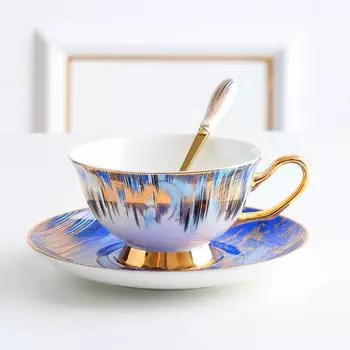 Европейский вход Lux Royal Bone China Кофейная чашка и блюдце Чашка послеобеденного чая, блюдо и ложка Выбор клубного кафе отеля Retro-0733