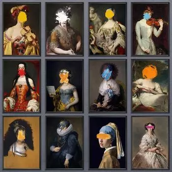 Европейский винтажный женский портрет, постер, печать, элегантная леди, граффити, настенное искусство, картина на холсте, гостиная, домашний декор, подарки 21x30cm No Framed