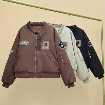 Европейский воротник-стойка клип бейсбольная майка женская короткая зимняя повседневная куртка инструментальная куртка M чёрный