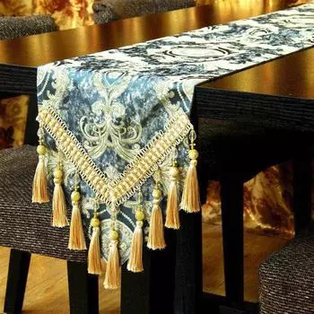 Европейский жаккардовый стол с флагом, чайный столик и ТВ-шкаф, противоскользящее длинное полотенце с кисточкой из бисера, кулон, украшение для мебели, скатерть 30x183cm 1pcs
