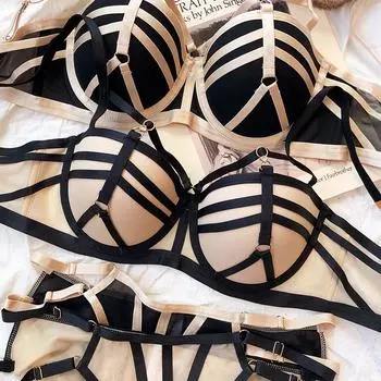 Европейский женский классический бандажный комплект нижнего белья сексуальный полый бюстгальтер черный кружевной соблазнительный бюстгальтер пуш-ап комплект женского нижнего белья 2 шт. S 70B чёрный