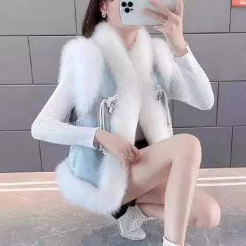 Европейский жилет andn 2024 осень и зима новый китайский жилет из искусственного меха лисы куртка в национальном стиле женская одежда S белый