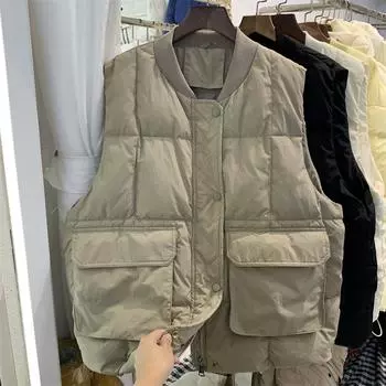 Европейский зимний новый пуховый хлопок ленивый стиль литературный и ретро свободный жилет жилет женская мода M хаки
