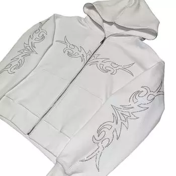 Европейско-американская осенне-зимняя новая толстовка с круглым вырезом, свободный свитер с надписью Hot Diamond на молнии, вафельный S чёрный