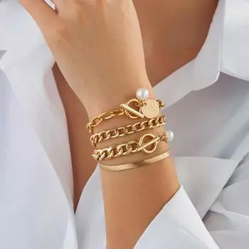 Европейско-американский модный металлический браслет с неровным жемчугом и застежкой OT K Bracelet Set 5668 белый