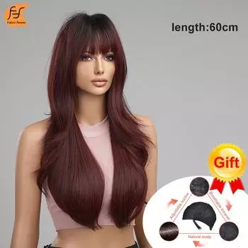 Европейско-американский стиль, прямая челка, длинные волосы, градиентный парик, покрывало на голову