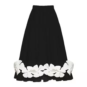 Европейско-американское цветочное А-силуэтное миди-платье с высокой талией для пляжа L чёрный