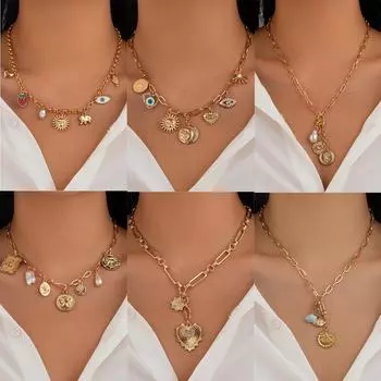 Европейско-американское геометрическое ожерелье с кисточками в форме сердца и цирконием 6655 золотой