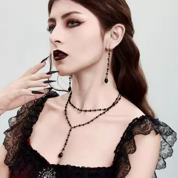 Европейско-американское многослойное колье-чокер с кристаллами и бусинами: Аксессуар в холодном стиле