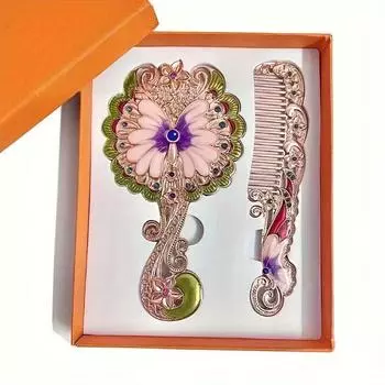 Европейское большое металлическое складное зеркало с павлиньим узором для переноски с расческой, косметическое зеркало с ручкой для подарков