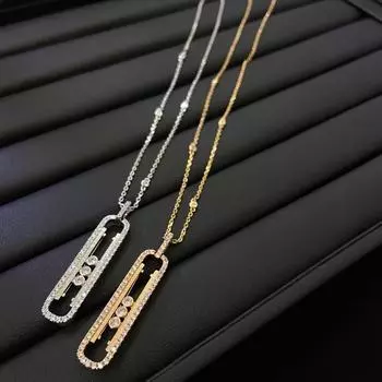 Европейское и американское элитное скользящее ожерелье Messika с тремя бриллиантами - модная и стильная подвеска necklace шампанского/золотой