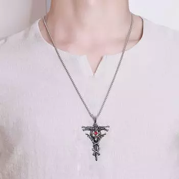 Европейское и американское доминирующее ожерелье с двойным мечом-драконом, ретро, персонализированное, модное мужское украшение-крест One Size