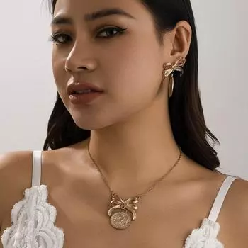 «Европейское и американское круглое ожерелье с цепочкой из сплава с имитацией жемчуга» 6474 золотой