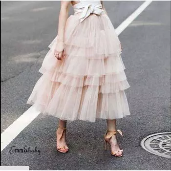 Европейское и американское летнее платье миди с высокой талией, многослойное, асимметричное Apricot pink M