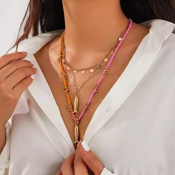 Европейское и американское многослойное ожерелье из бисера: Подвеска в виде ракушки, цепочка на ключицу, стиль штабелирования для женщин 6709k2 золотой