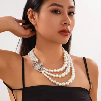 Европейское и американское многослойное ожерелье из искусственного жемчуга: Женский легкий роскошный стиль K+White 6700 белый
