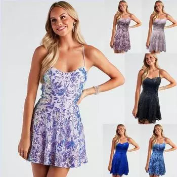 Европейское и американское новое весенне-летнее сексуальное банкетное платье без рукавов для женщин XS фиолетовый
