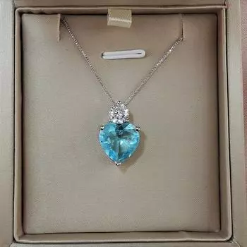 Европейское и американское ожерелье для женщин с имитацией Параиба в форме сердца 20*20 большой подвеской модное ожерелье для женщин