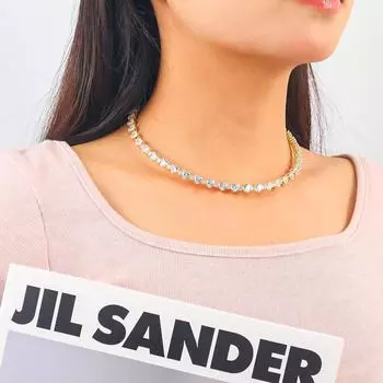 «Европейское и американское ожерелье из нержавеющей стали с бриллиантами в форме сердца — многорядное, микроинкрустированное, холодный стиль» Love золотой