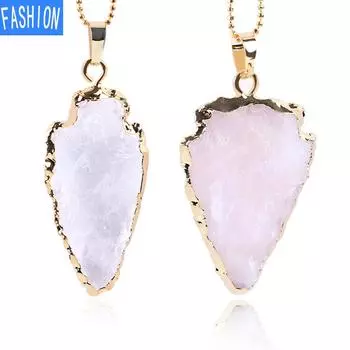 Европейское и американское ожерелье с натуральным кристаллом неправильной формы и искусственной резьбой White crystal pendant +