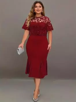 Европейское и американское платье больших размеров в стиле пэчворк с вышивкой - Стройнящее, Эксклюзивный новый дизайн 4XL вино красного