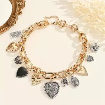 Европейское и американское преувеличенное панк сплав любовь роскошь женское ожерелье серебряный серый